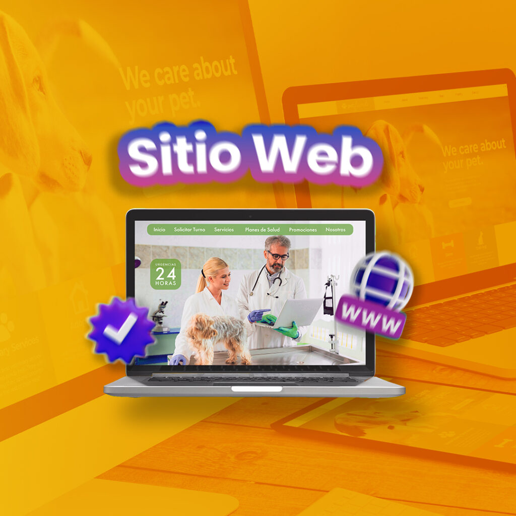 laptop mostrando un sitio web para veterinarias o pet shop